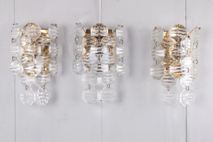 crystal wall lamps from j t kalmar 1960s set of 3 1