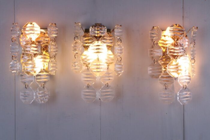 crystal wall lamps from j t kalmar 1960s set of 3 2