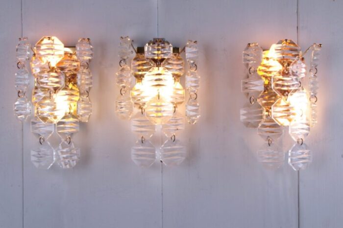 crystal wall lamps from j t kalmar 1960s set of 3 3