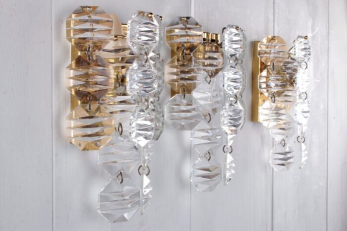 crystal wall lamps from j t kalmar 1960s set of 3 4