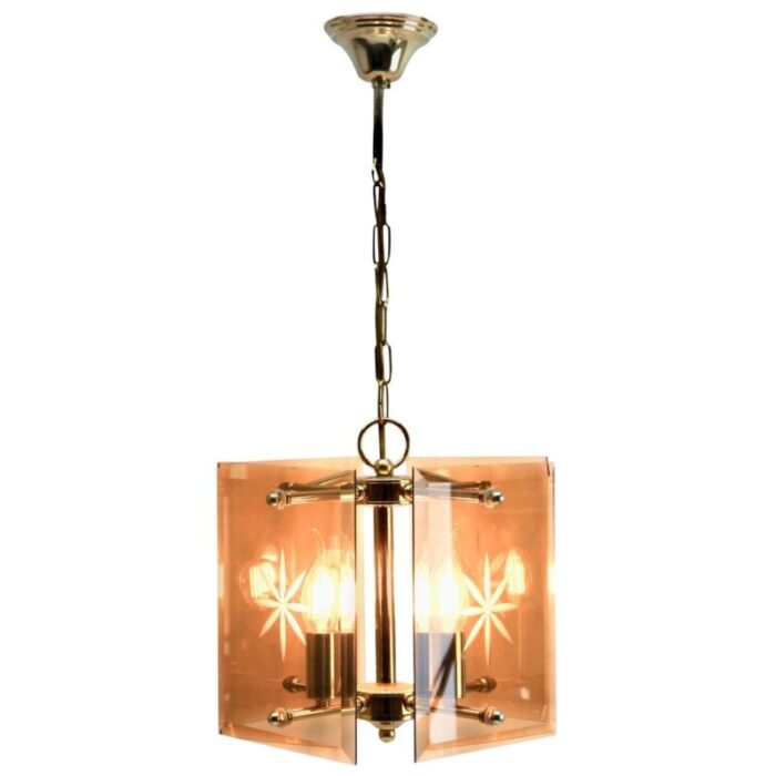 cuboid ceiling center light with 4 lamps behind bronzed glass panels 10