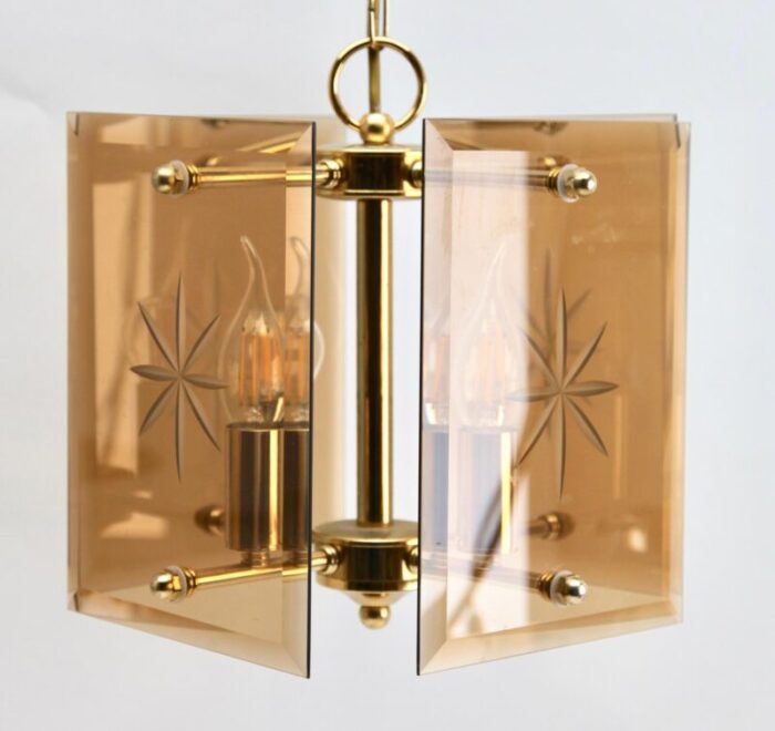 cuboid ceiling center light with 4 lamps behind bronzed glass panels 2