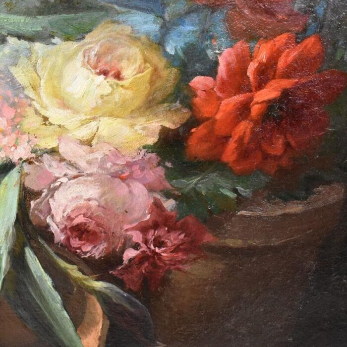 dahlias roses and hydrangeas oil on canvas 19th century framed 5874