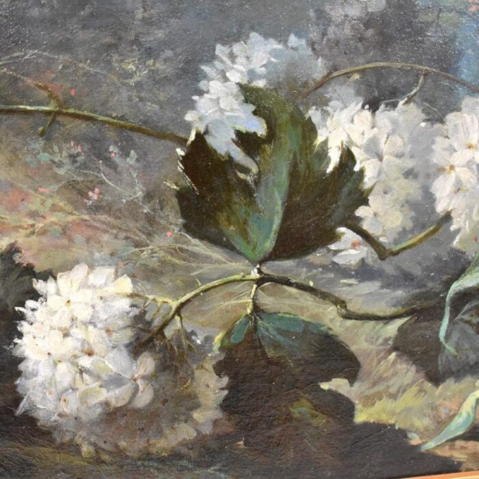 dahlias roses and hydrangeas oil on canvas 19th century framed 6682