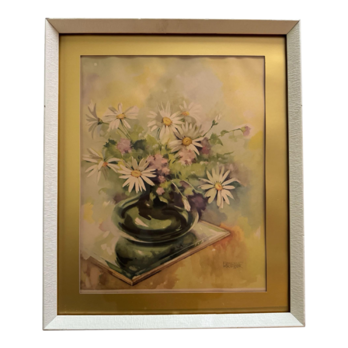 daisies lithograph with white wood frame florence kroger 7297