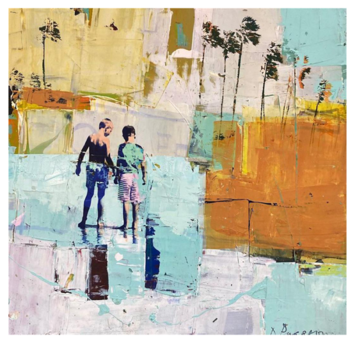 dan parry jones low tide with palms acrylic and mixed media on board 2024 framed 8585