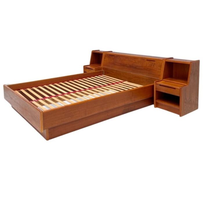 danish modern teak queen platform bed frame with nightstands 2721