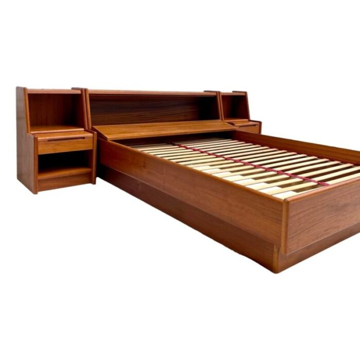 danish modern teak queen platform bed frame with nightstands 6033