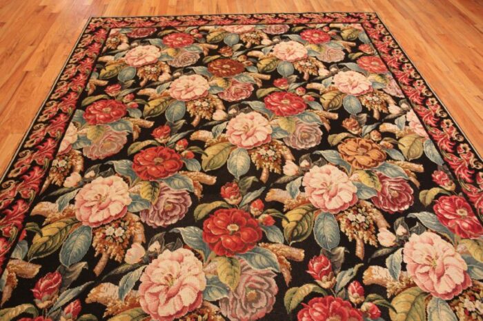 detail floral antique english needlepoint rug 72094 nazmiyal master