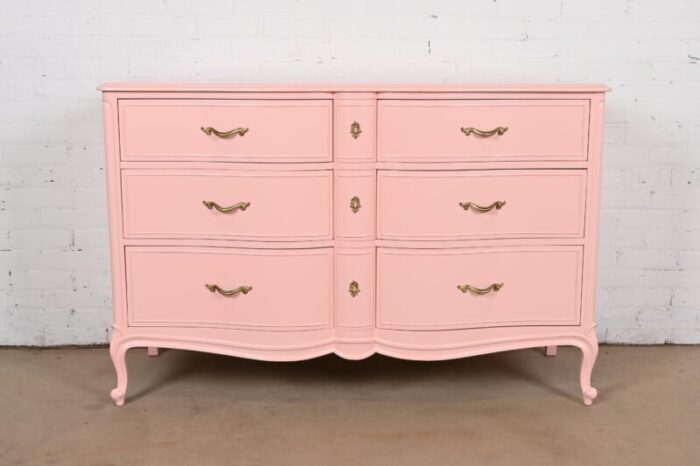 drexel french provincial louis xv pink lacquered dresser newly refinished 8280