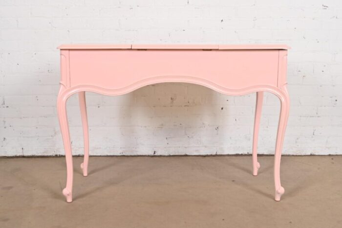 drexel french provincial louis xv pink lacquered vanity with flip up mirror newly refinished 5827