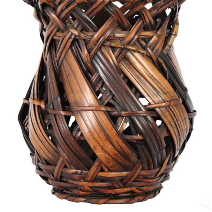 early 20th c japanese bamboo basket vase flowers ikebana tea ceremony antique vintage 8129