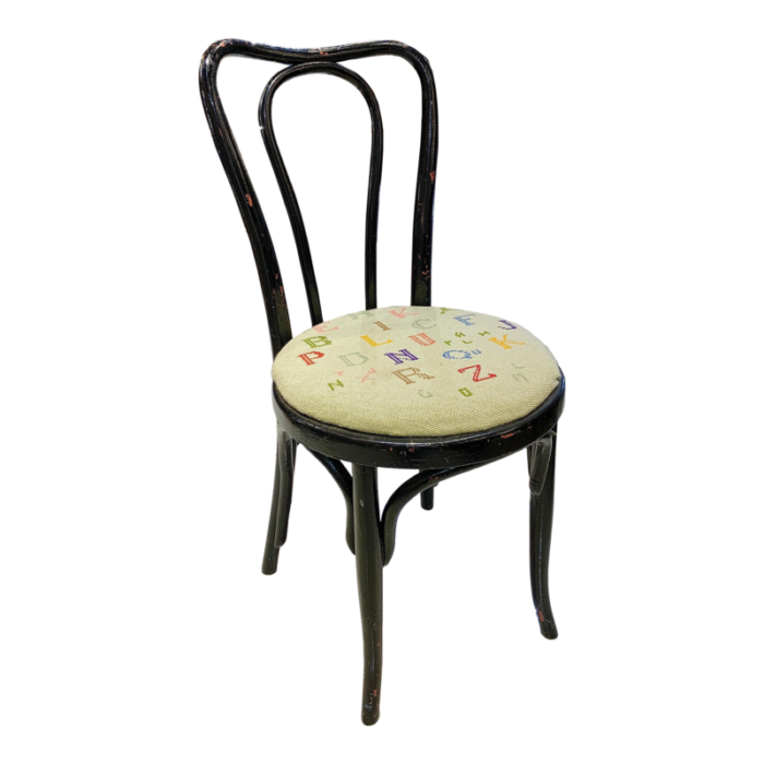 early 20th century antique needlepoint bentwood chair 0577