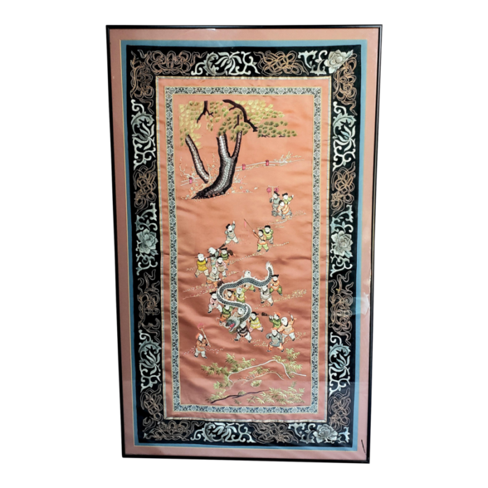 early 20th century chinese framed hand embroidered silk tapestry 1727