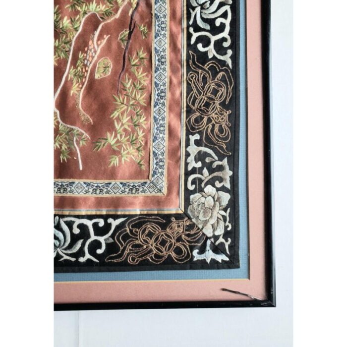 early 20th century chinese framed hand embroidered silk tapestry 5486