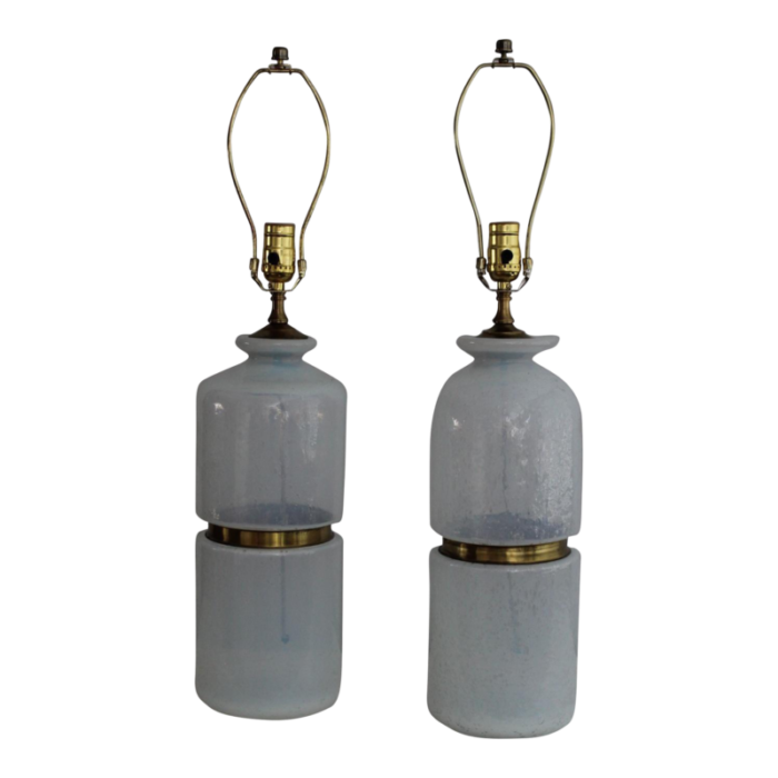 early 20th century fostoria style iridescent glass lamps a pair 5389