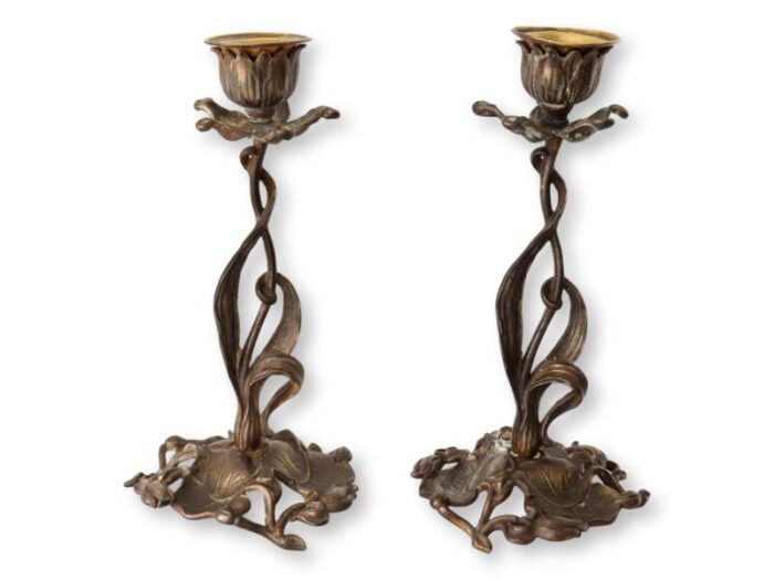 early 20th century french art nouveau candlesticks la belle epoque a pair 4787