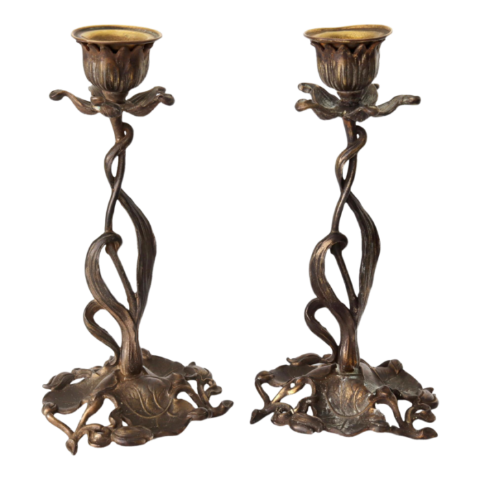 early 20th century french art nouveau candlesticks la belle epoque a pair 9044