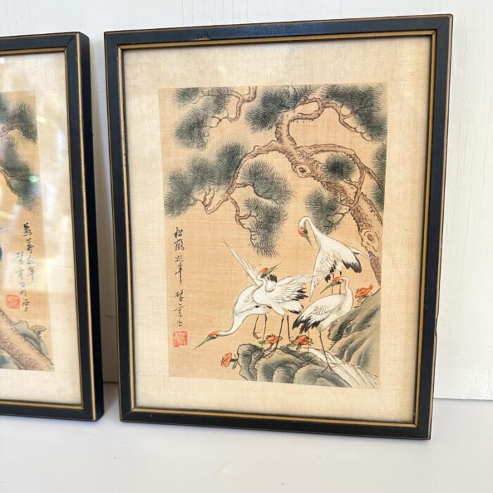 early 20th century set of 3 chinese watercolor paintings on silk with bird motifs 6827