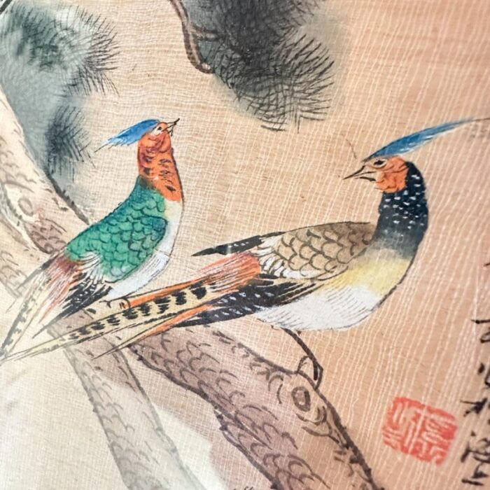 early 20th century set of 3 chinese watercolor paintings on silk with bird motifs 8011