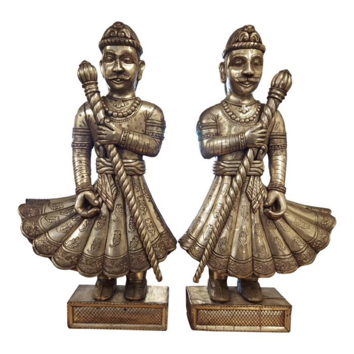 early 20th century vintage silvered over wood indian sculptures set of 2 1364