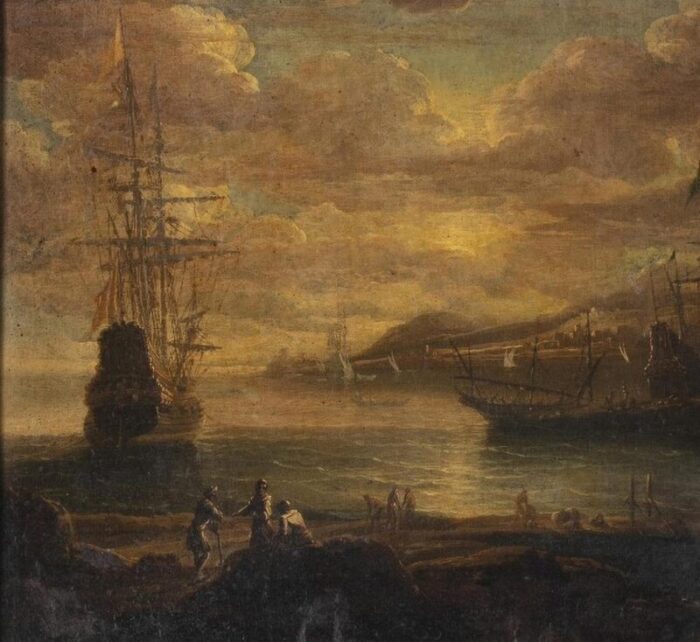 english school artist sea port 18th century oil on canvas framed 4182