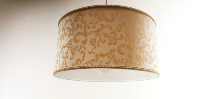 fabric suspension light with gold decorations and golden silk cable 7