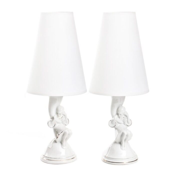 figural porcelain lamps by jozef szewczyk for cmielow 1937 set of 2 1