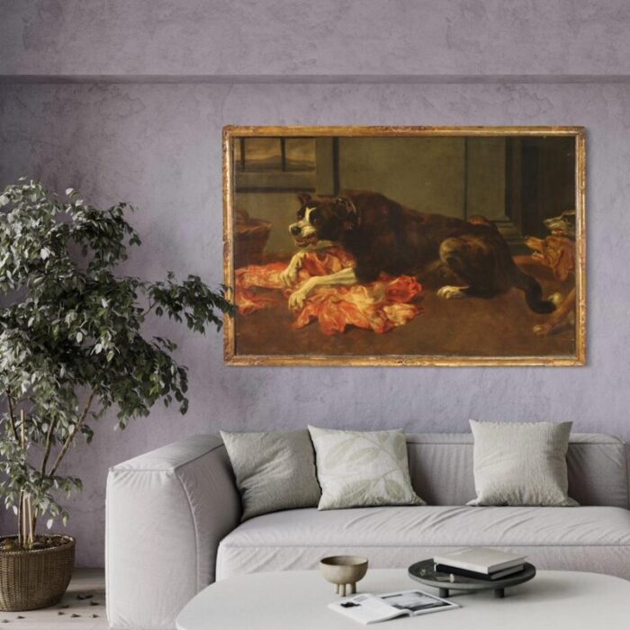 flemish artist still life with dogs 1660 oil on canvas framed 6487