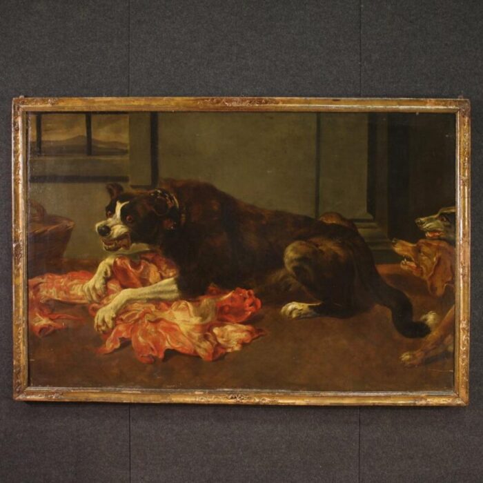 flemish artist still life with dogs 1660 oil on canvas framed 8288