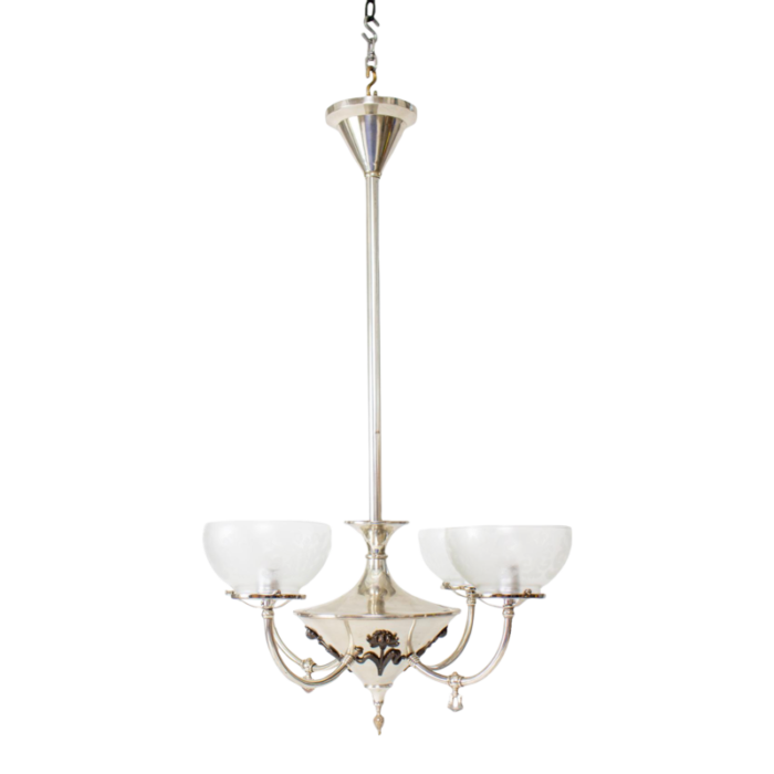 four light silver art nouveau gas and electric chandelier 6653