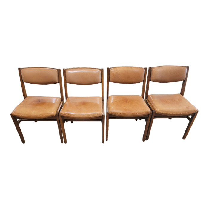 four vintage mcm teak and leather side chairs 4776