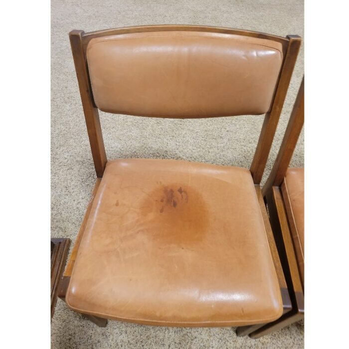 four vintage mcm teak and leather side chairs 6732