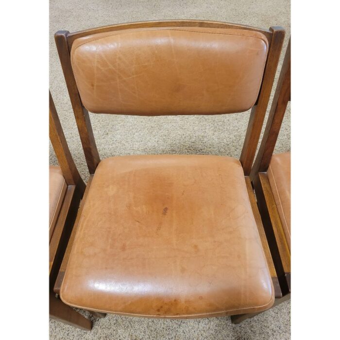 four vintage mcm teak and leather side chairs 8989