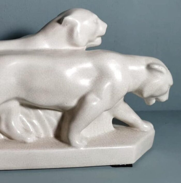 french art deco white craquele ceramic panthers in the style of saint clement 1930 set of 2 5807 scaled