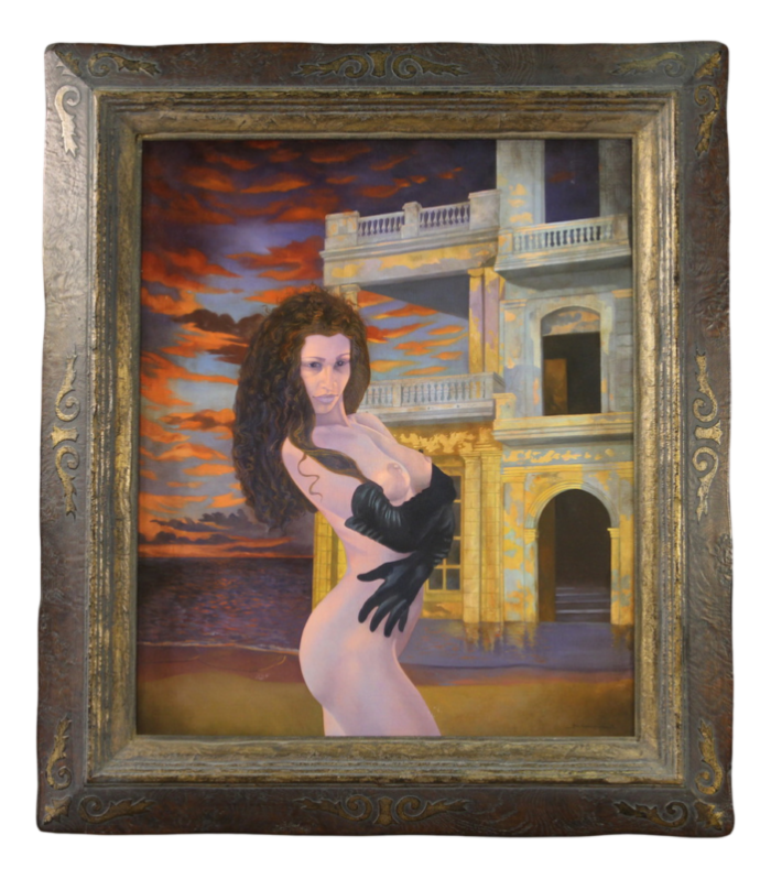 french artist figure 1990 oil on panel framed 5090