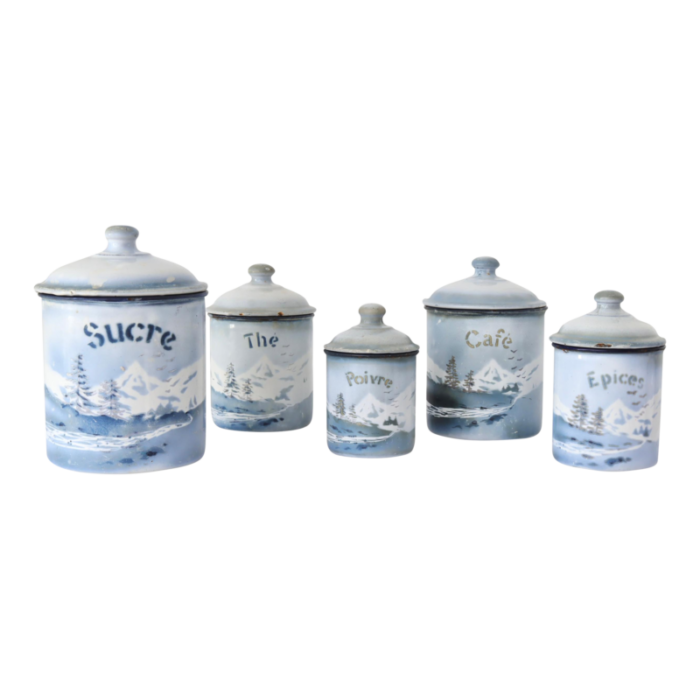 french enamel kitchen canisters set of five 2509