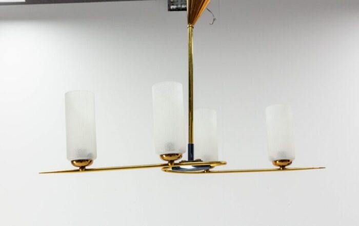 french golden chrome and frosted glass ceiling pendant in the style of arlus 1960s 1