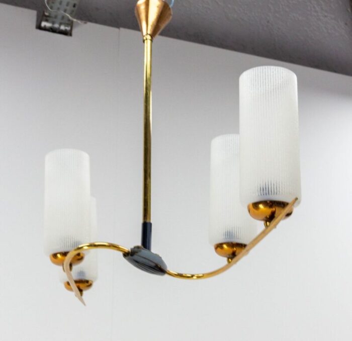 french golden chrome and frosted glass ceiling pendant in the style of arlus 1960s 5