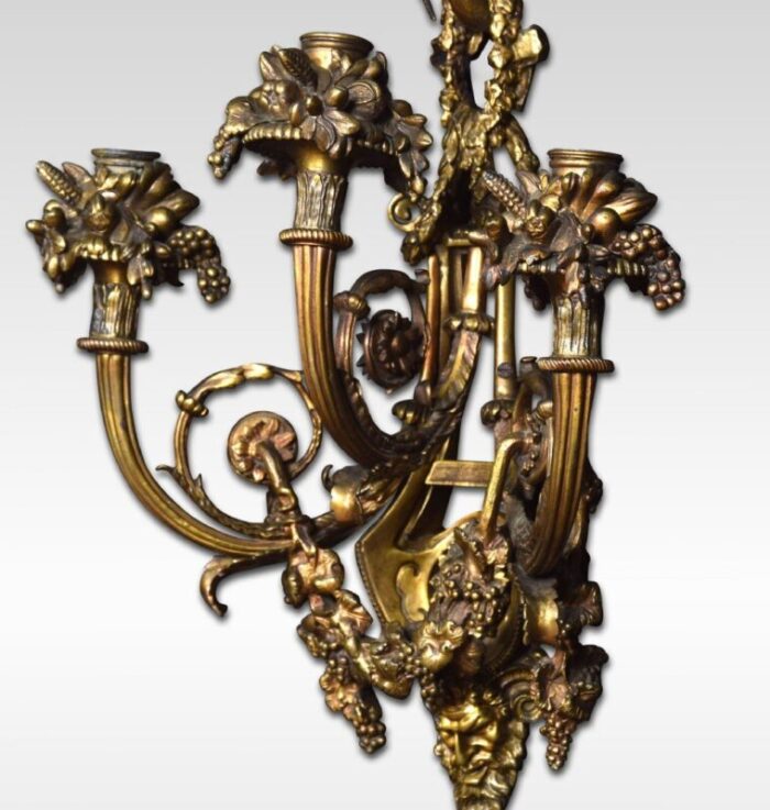 french louis xiv style gilt bronze 3 arm wall sconces set of 2 4