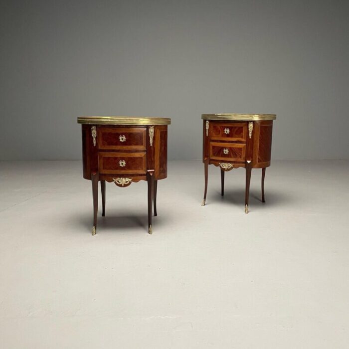 french louis xv side tables marquetry marble brass france 1930s 5463