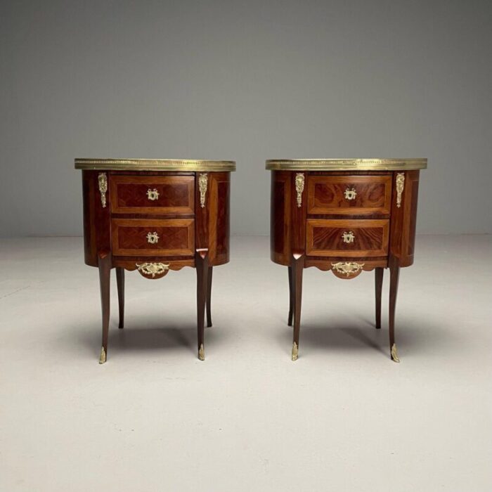 french louis xv side tables marquetry marble brass france 1930s 7879