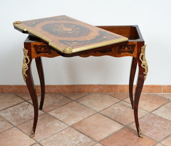 french napoleon iii game table in polychrome wood with gilded bronze elements 19th century 6362