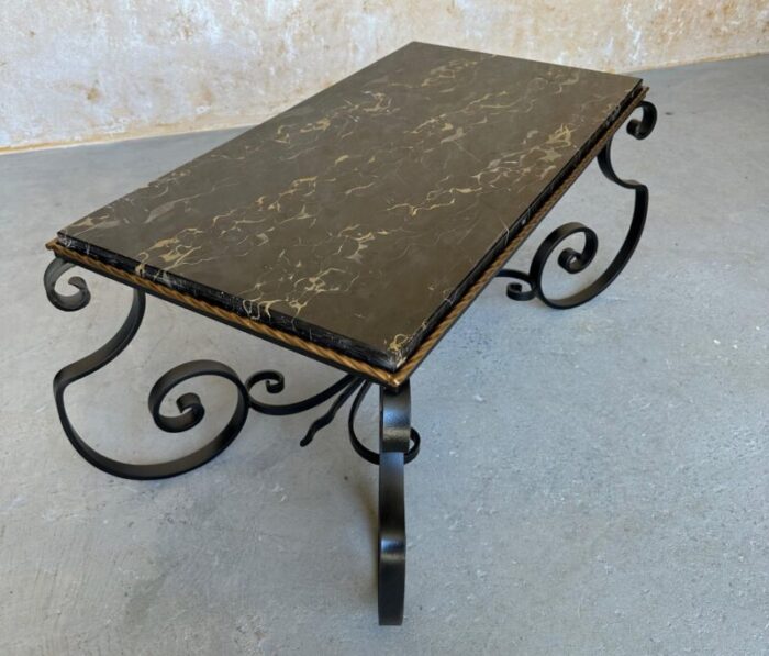 french scrolled iron coffee table with marble top 2509