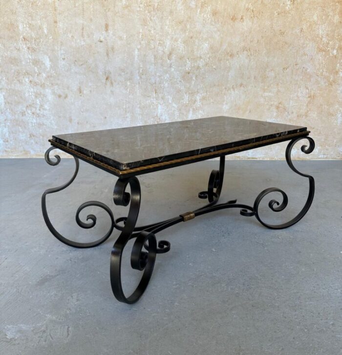 french scrolled iron coffee table with marble top 4166