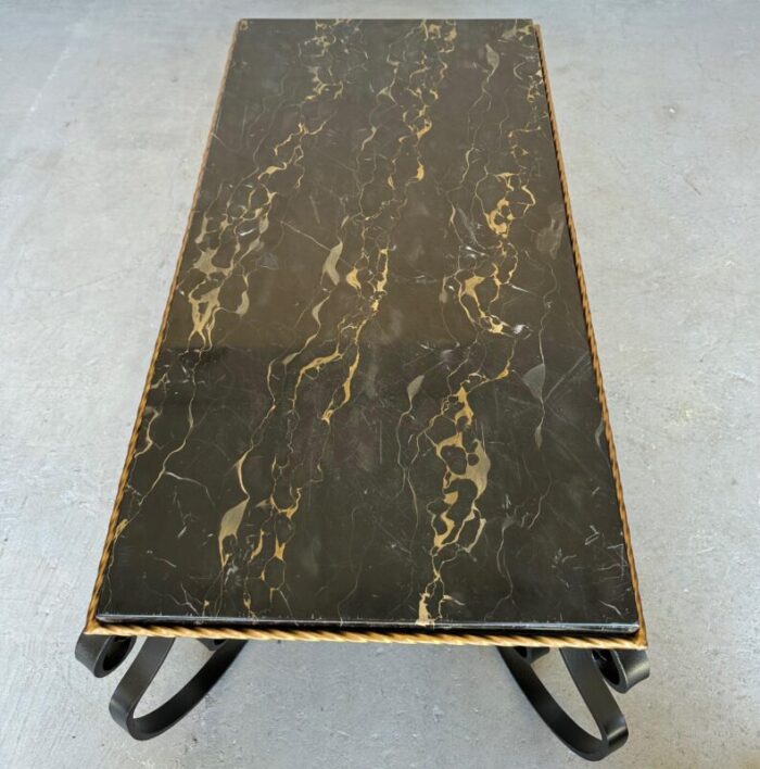 french scrolled iron coffee table with marble top 6441