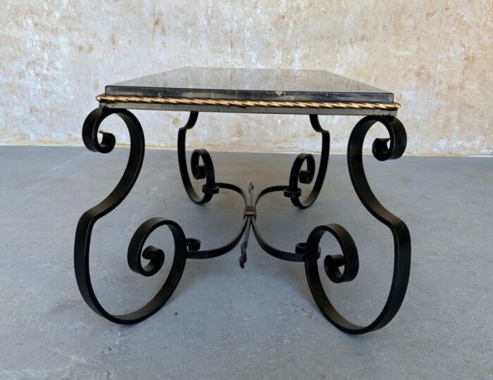 french scrolled iron coffee table with marble top 6562