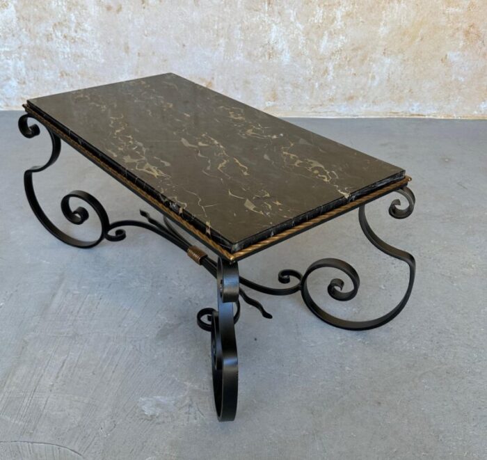 french scrolled iron coffee table with marble top 6918