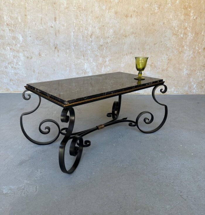 french scrolled iron coffee table with marble top 8823