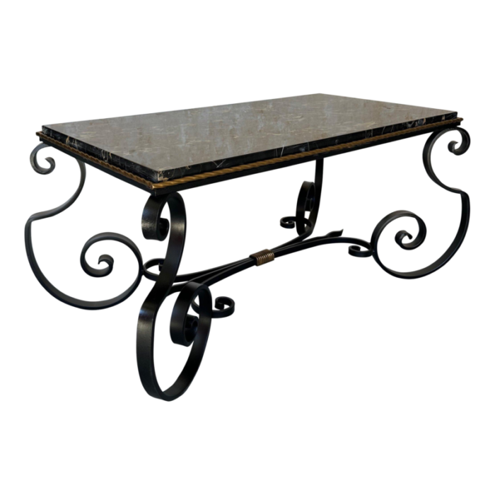 french scrolled iron coffee table with marble top 9475